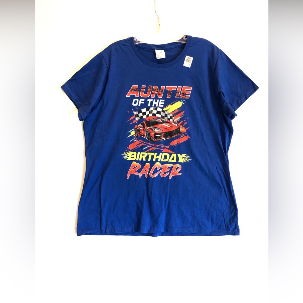 Port & Company Women’s “Auntie of the Birthday Racer” Tee, Royal Blue, Ladies XL
